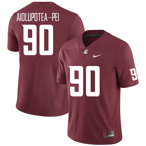 Men #90 Misiona Aiolupotea-Pei Washington State Cougars College Football Jerseys Sale-Crimson